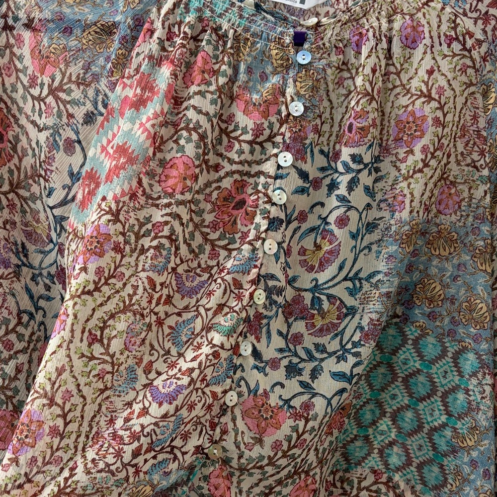 Zara Multicolor Floral Patchwork Button-Front Blo… - image 3